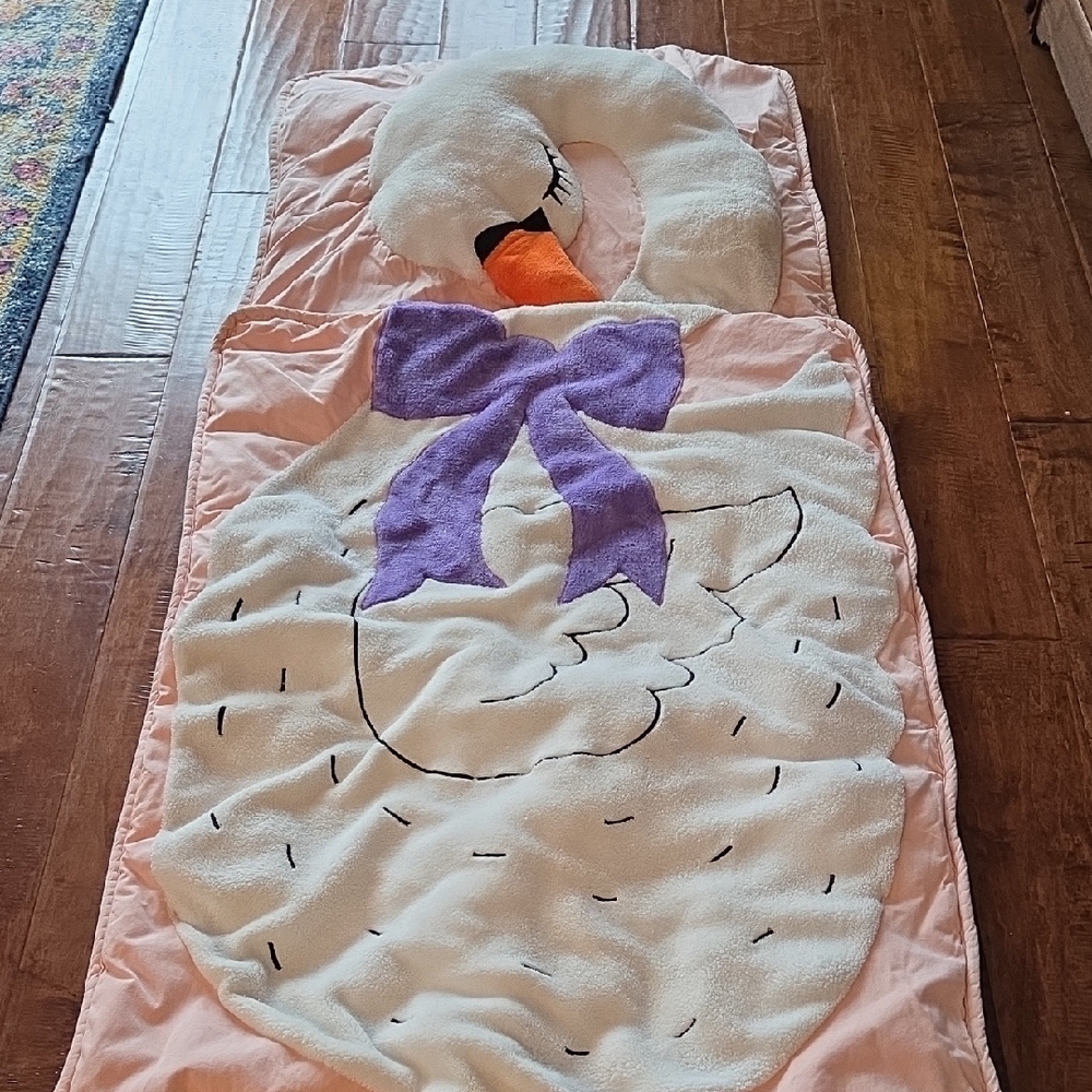 Land Of Nod Swan Sleeping Bag with Purple Bow